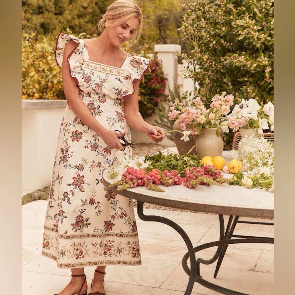 Terracotta Chintz Cotton Nora Dress - Red MEDIUM NWT